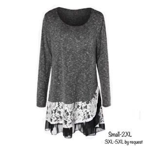 Marled Layered Chiffon Lace Hem Tunic